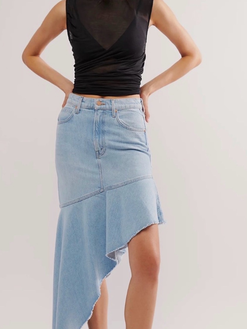Mother Asymmetric Light Blue Denim Skirt